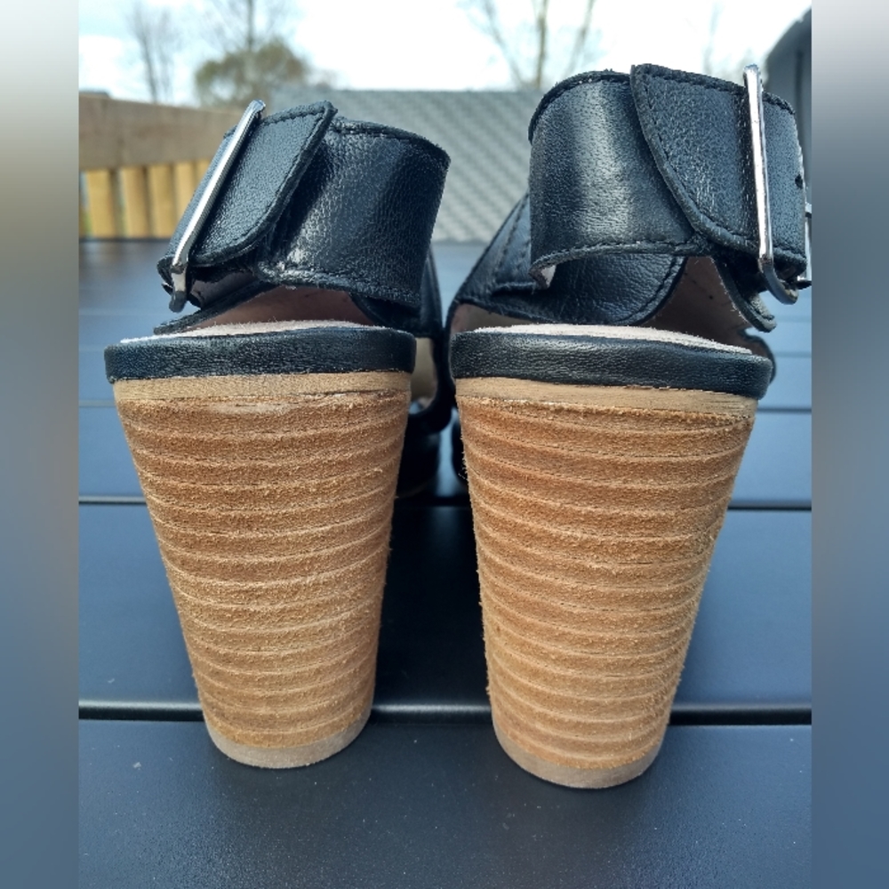 Women's Black Slingback Chunky Heel Sandals, Peep Toe, Size 8.5, Leather… - Picture 6 of 12